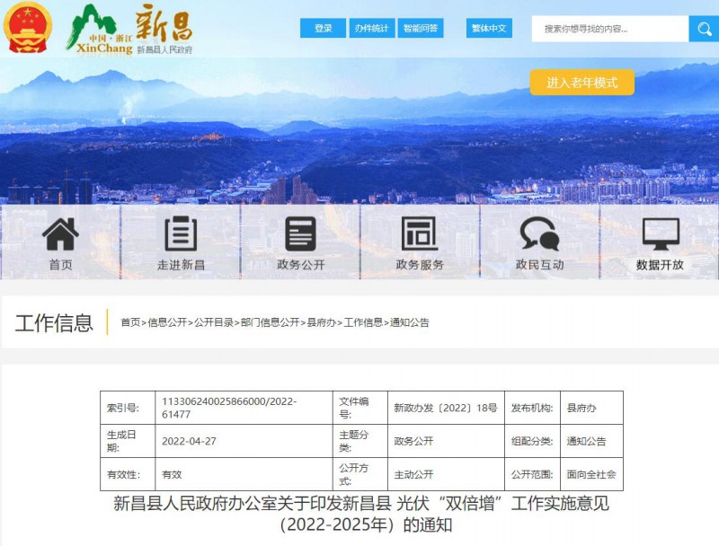 浙江新昌：大力推進工商業(yè)建筑屋頂光伏，全縣現(xiàn)有黨政機關(guān)、事業(yè)單位等公共建筑屋頂實現(xiàn)100%安裝