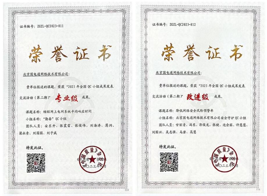 國網(wǎng)信通產(chǎn)業(yè)集團(tuán)國電通兩項QC成果分獲2023年全國QC小組成果二、三等獎
