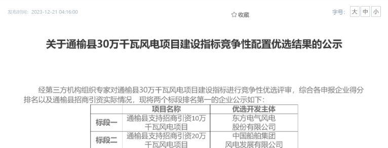中船風(fēng)電、東方風(fēng)電獲風(fēng)電項(xiàng)目競(jìng)配指標(biāo)
